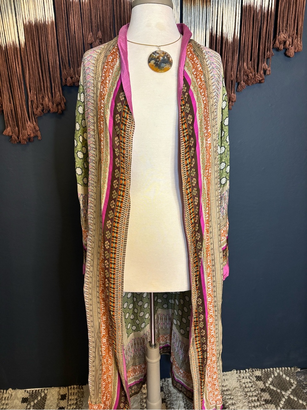 One Hundred Stars Long Open-Front Kimono Cardigan with Pockets - Picture 3 of 9